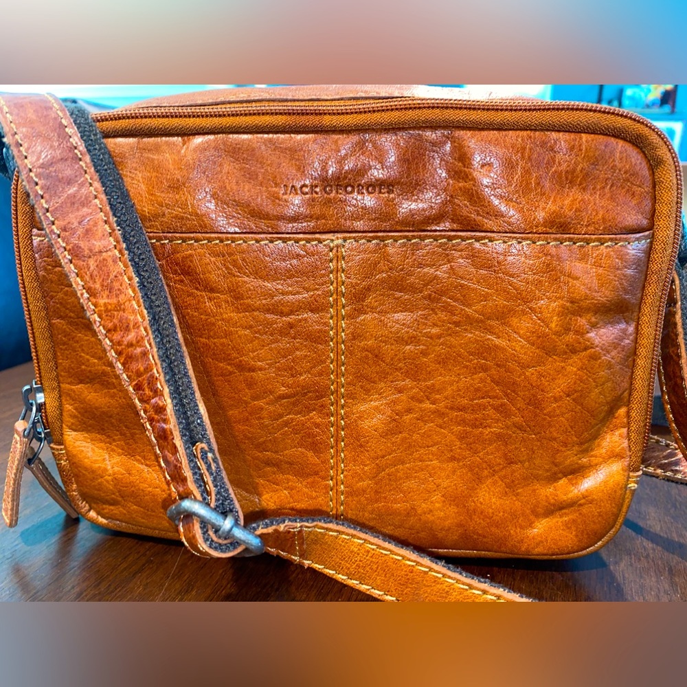 Jack Georges Voyager double zipper crossbody purse